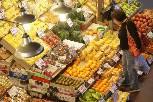 정부가 물가 부담 완화를 위해 오는 12일까지 서울 전통시장 16곳에 공급되는 사과, 대파, 오이, 애호박 등에 대한 납품 단가를 지원한다고 밝혔다. <연합뉴스>